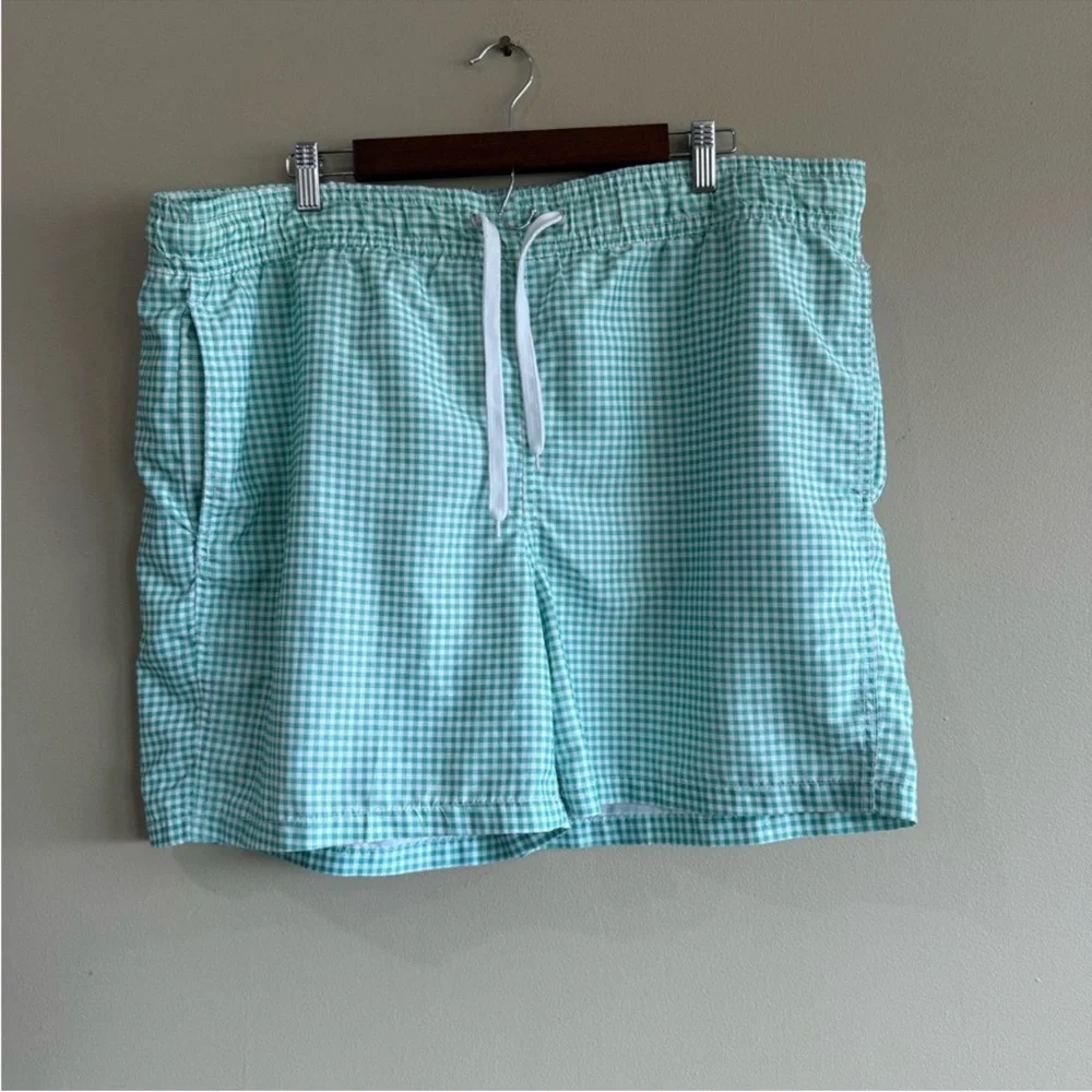 Men's Green White Checkered Swim Shorts